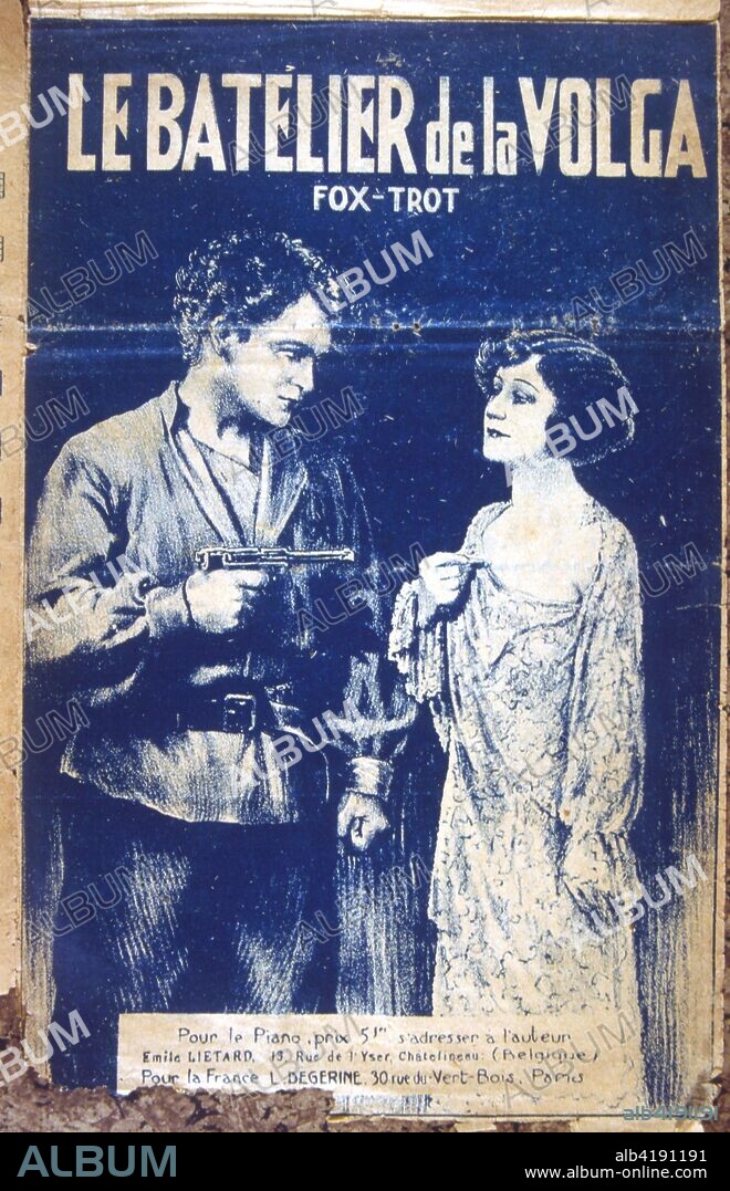 1942 Songbook cover for  "Song of the Volga Boatmen" (French version), a well-known traditional Russian song collected by Mily Balakirev, and published in his book of folk songs in 1866.