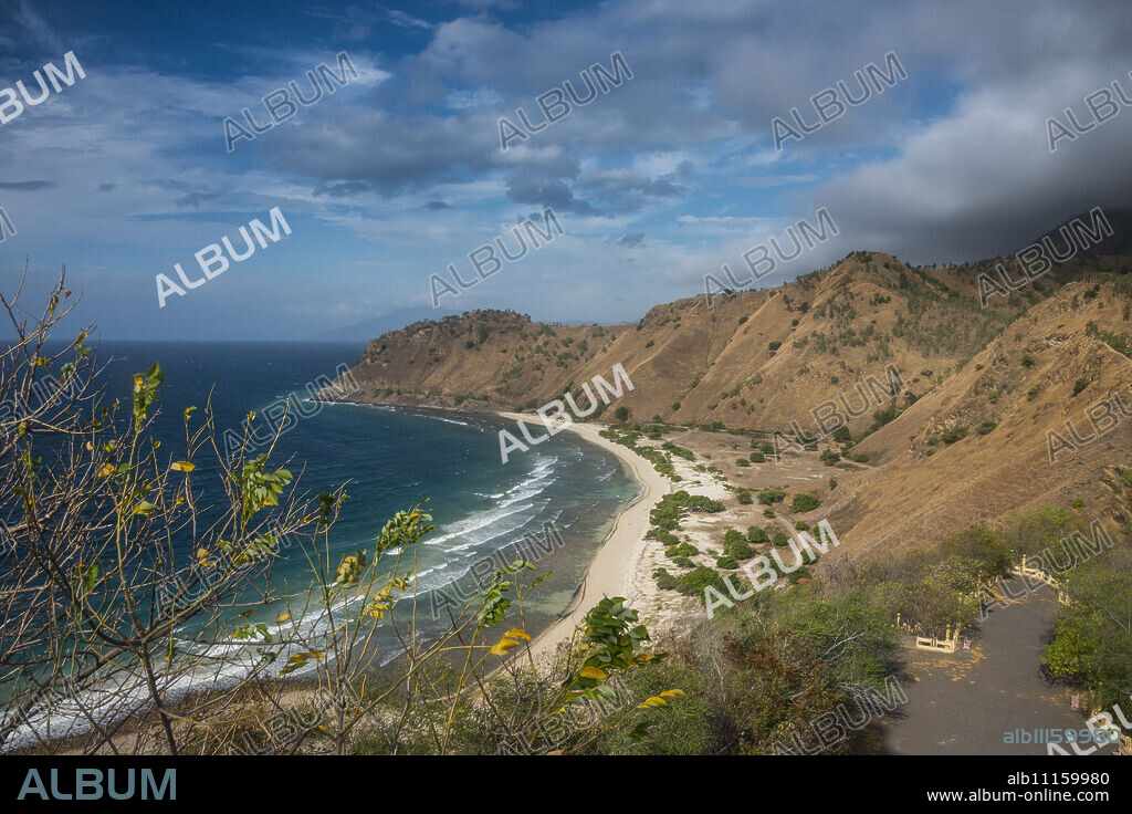 Beach below Cristo Rei of Dili statue, Dili, East Timor, Southeast Asia, Asia.