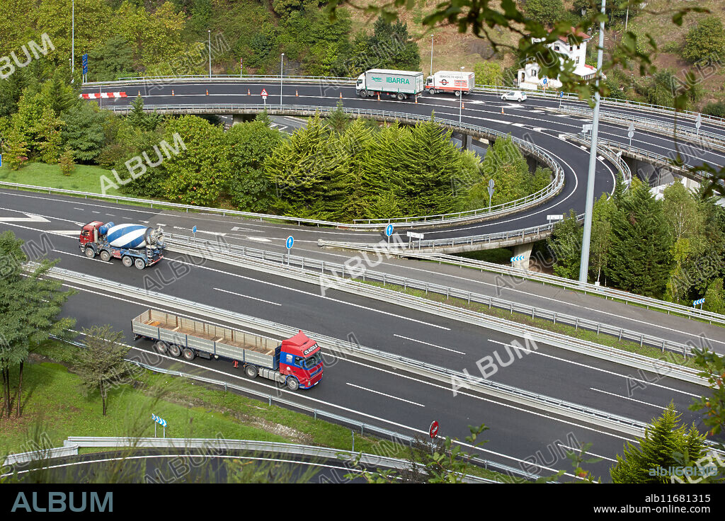 Traffic, Highway, Eibar, Gipuzkoa, Basque Country, Spain.