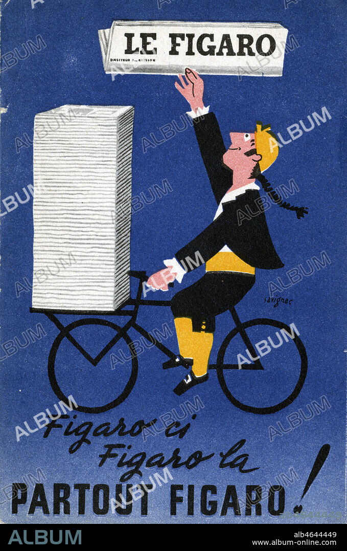 Publicité pour Le Figaro: "Figaro ci Figaro la partout Figaro!" (première affiche de presse de Savignac), par Raymond SAVIGNAC (1907-2002= ADAGP). Credit: Collection Kharbine-Tapabor.