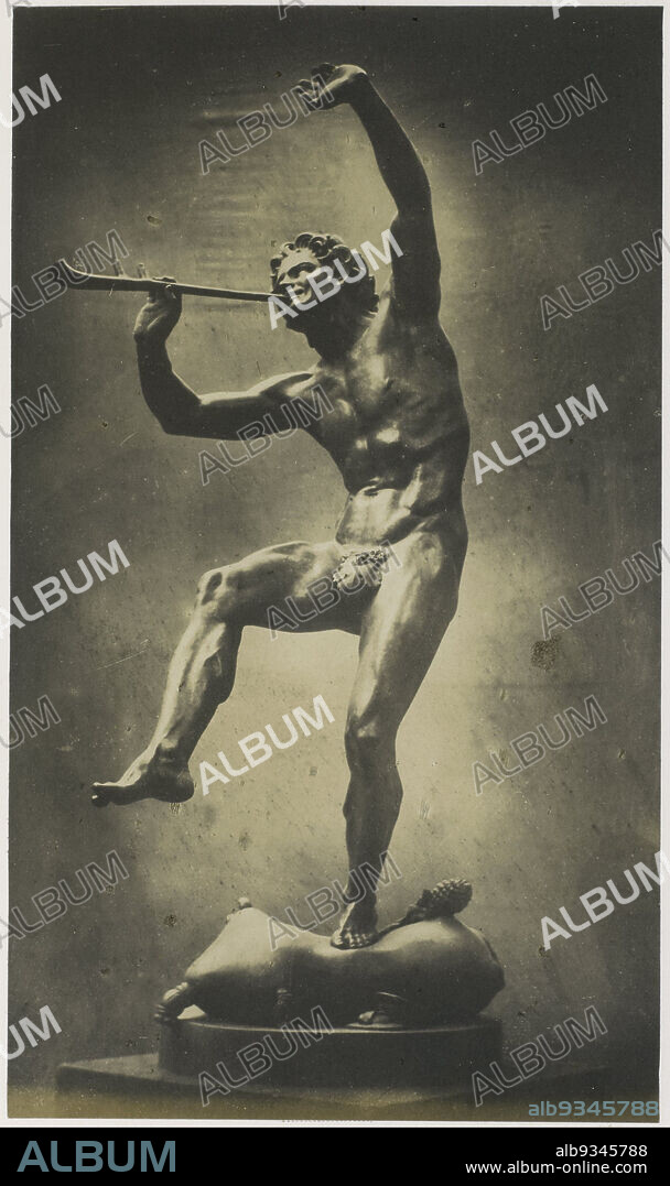 Sculpture of a dancing faun by Eugène-Louis Lequesne, exhibited at the 1851 Great Exhibition of the Works of Industry of All Nations in London, Dancing Faun. (Bronze) Lequesne (title on object), anonymous, printer: Nicolaas Henneman, London, 1851, photographic support, salted paper print, height 206 mm × width 121 mm.
