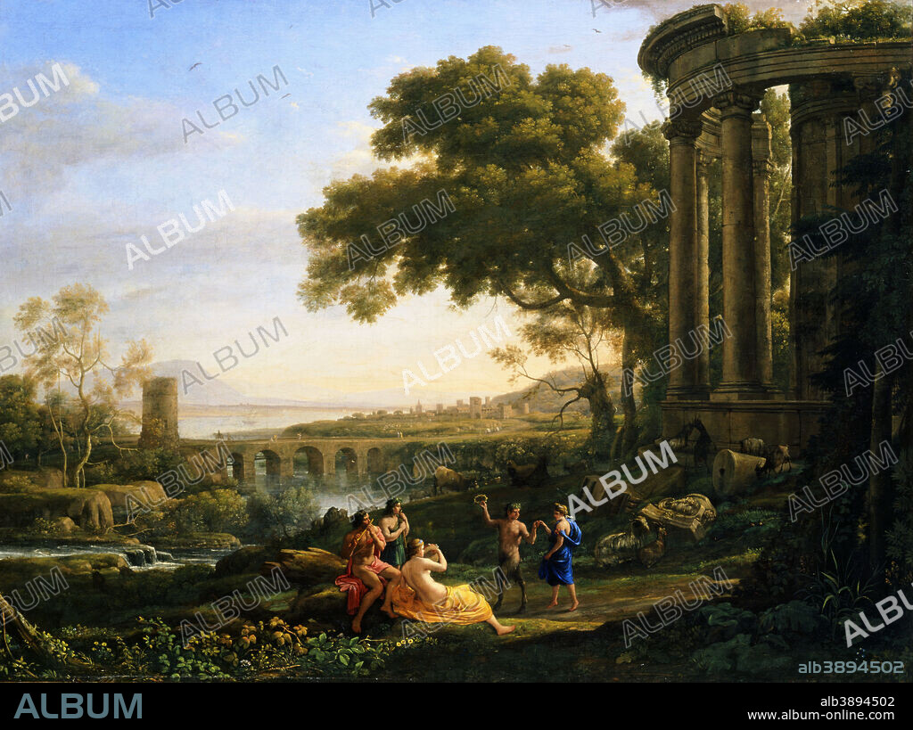 CLAUDE LORRAIN. Landscape with Nymph and Satyr Dancing. Date/Period: 1641. Painting. Oil on canvas. Height: 997 mm (39.25 in); Width: 1,330 mm (52.36 in).