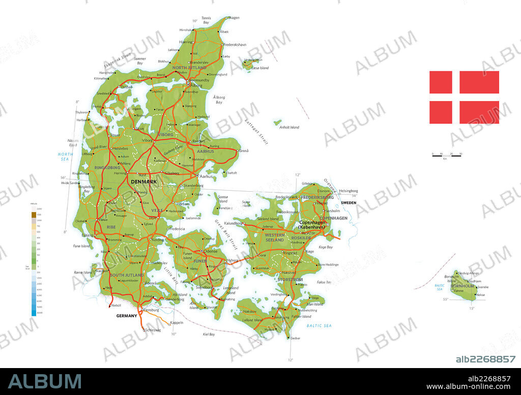 DINAMARCA. Mapa físico y político de Dinamarca.