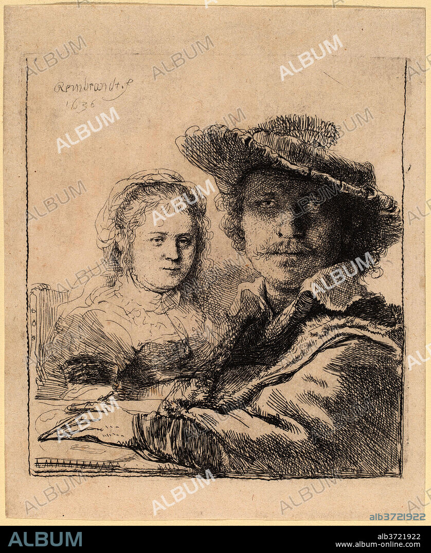 REMBRANDT. Self-Portrait with Saskia. Dated: 1636. Dimensions: plate: 10.5 x 9.4 cm (4 1/8 x 3 11/16 in.)  sheet: 12.7 x 10.4 cm (5 x 4 1/8 in.). Medium: etching.