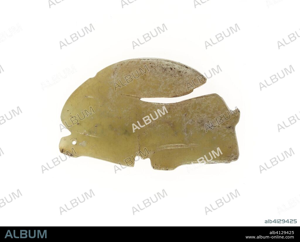 Hare Pendant. China. Date: 1100 BC-900 BC. Dimensions: 2.8 × 4.7 × 0.3 cm (1.1 × 1.9 × 0.1 in.). Jade. Origin: China.