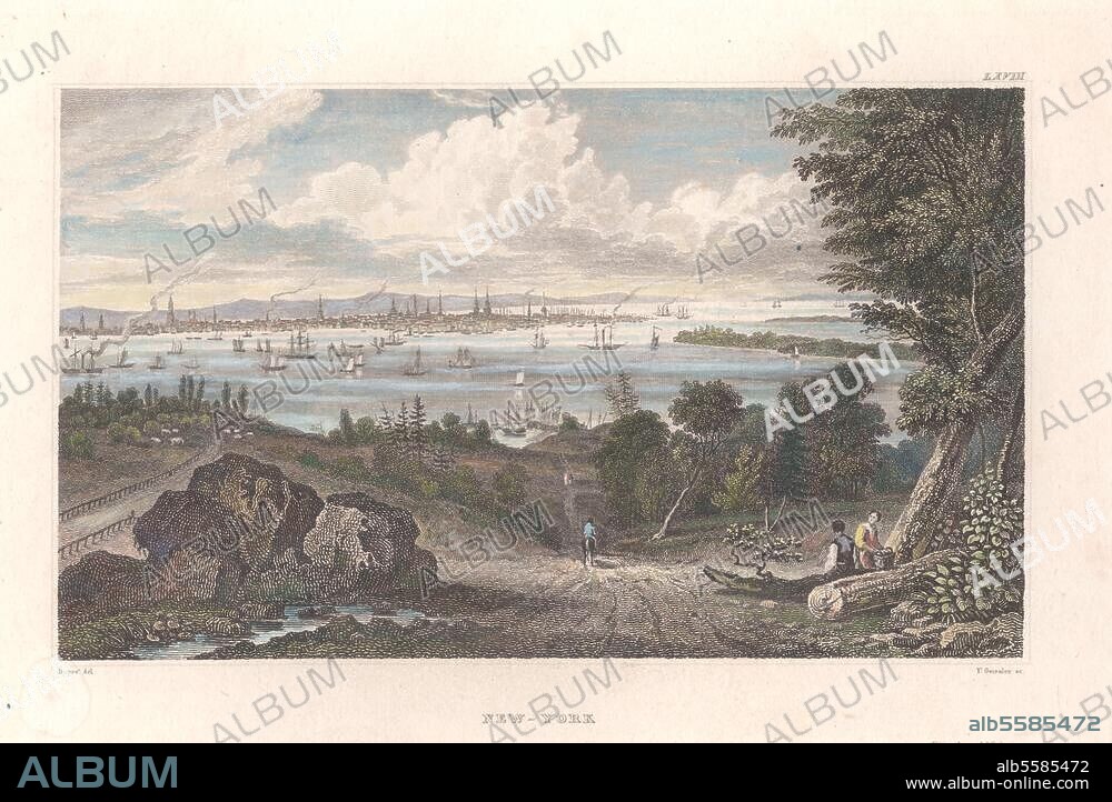 FRIEDRICH GEISSLER. New York (USA). "New-York". Stahlstich, um 1850, koloriert von Friedrich Geißler (1778-1853) nach Dupre. 9,3 × 15,5 cm. Berlin, Sammlung Archiv für Kunst und Geschichte.