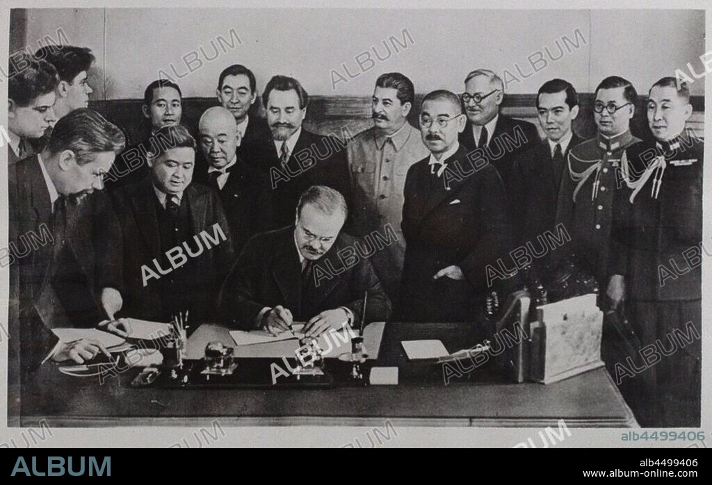 ANONYMOUS. Vyacheslav Molotov signing the Soviet-Japanese Neutrality Pact on 13 April 1941.