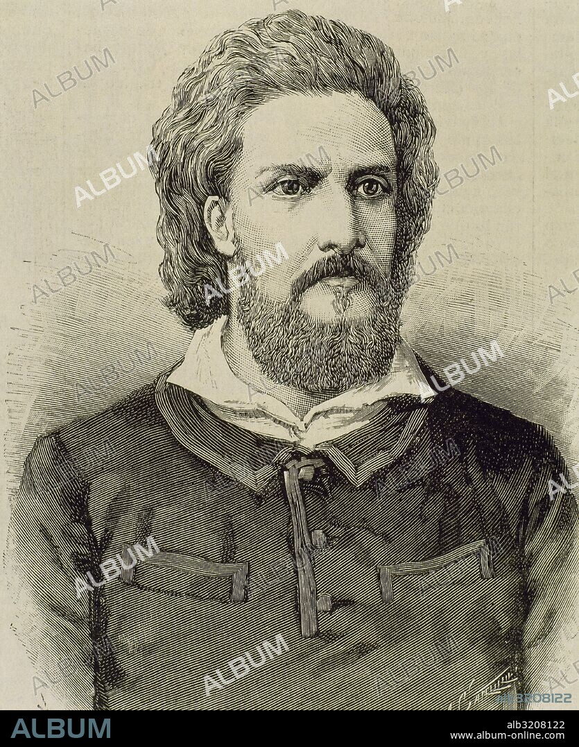 SERPA PINTO, Alexandre Alberto da Rocha (Cinfaes, 1846-Lisboa, 1900). Explorador y militar portugués. Realizó una expedición al centro de Africa y realizó la travesía del continente entre Angola y Mozambique. Grabado.