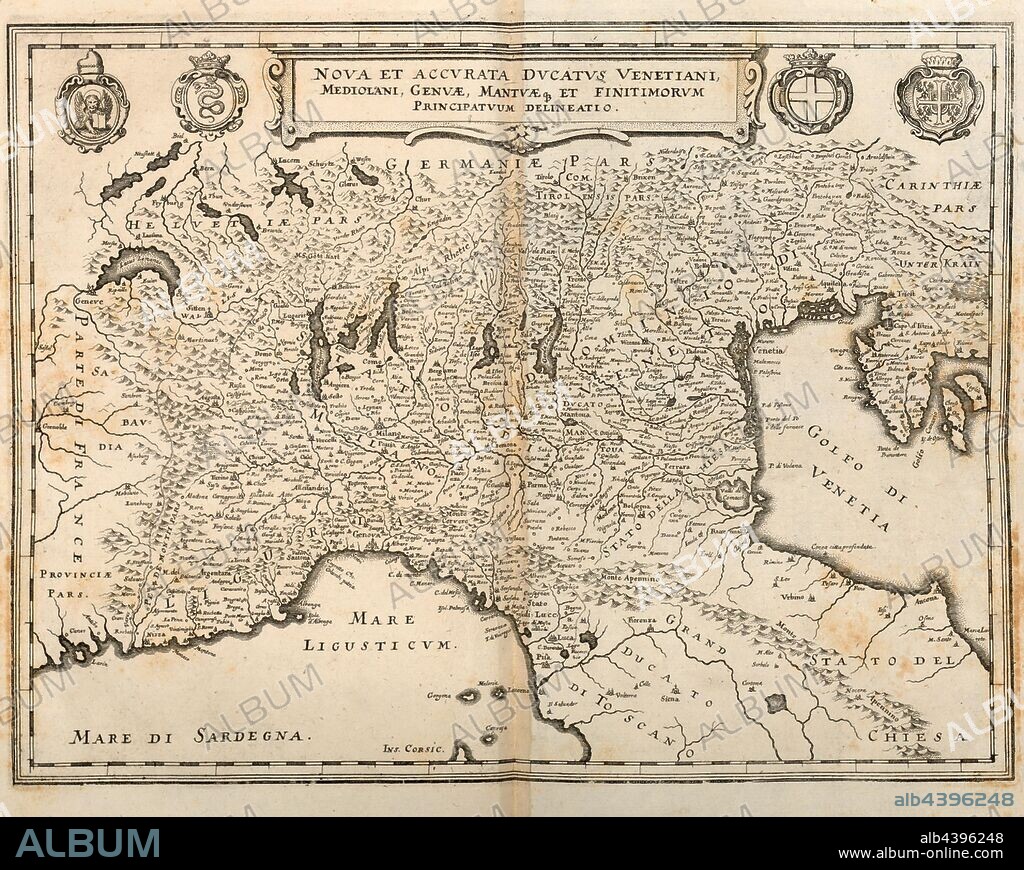 A new and accurate Duchy Venetiani, Milan, Genoa, Mantua and the Caribbean principle ', Map of Northern Italy, Fig. 5, Merian, Matthaeus, der Ältere (fec.), 1640, Martin Zeiller: Itinerarium Italiae nov-antiquae oder Raiss-Beschreibung durch Italien: darinn nicht allein viel underschiedliche Weg durch das Welschland selbsten [...]. Frankfurt am Mayn: in Verlegung Matthaei Merians, M.DC.XL. [1640].