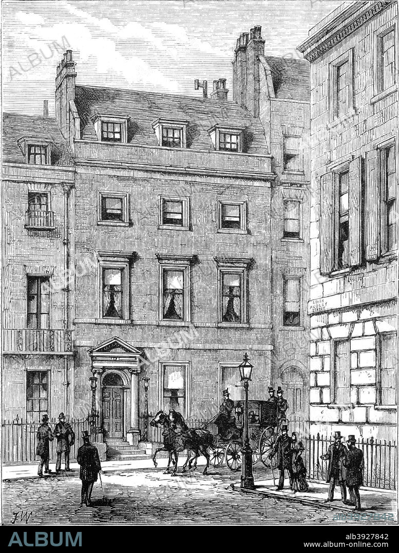 Lord Beaconsfield's house, 19, Curzon Street, Mayfair, London, 1900. The home of Benjamin Disraeli (1804-1881) who served twice as British prime minister. Illustration from The Life and Times of Queen Victoria, by Robert Wilson, Volume IV, (Cassell and Company, London, Paris, New York, Melbourne, 1900).