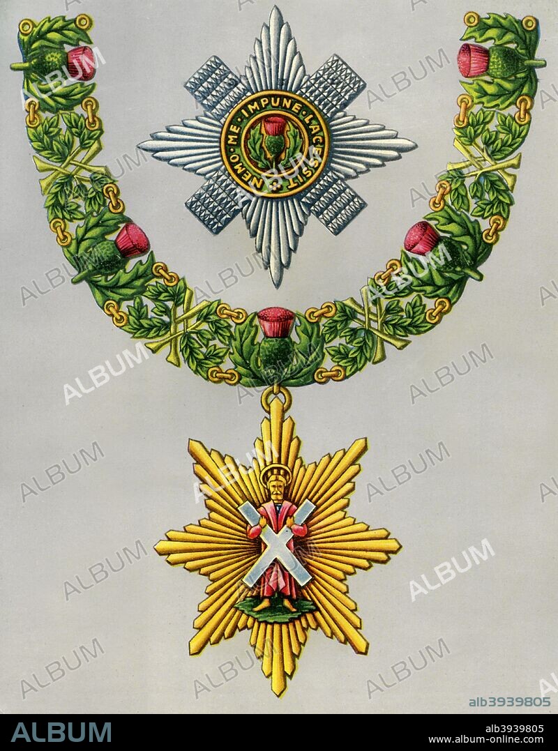 The Most Noble and Most Ancient Order of the Thistle, 1941. Scotland's primary Order of Chivalry, the Order of Thistle was founded by James VII of Scotland in 1687.  A print from Medals and Decorations of the British Commonwealth of Nations, Hortors Ltd, South Africa. The album contains cards issued by The United Tobacco Cos (South) Ltd, and Westminster Tobacco Co.