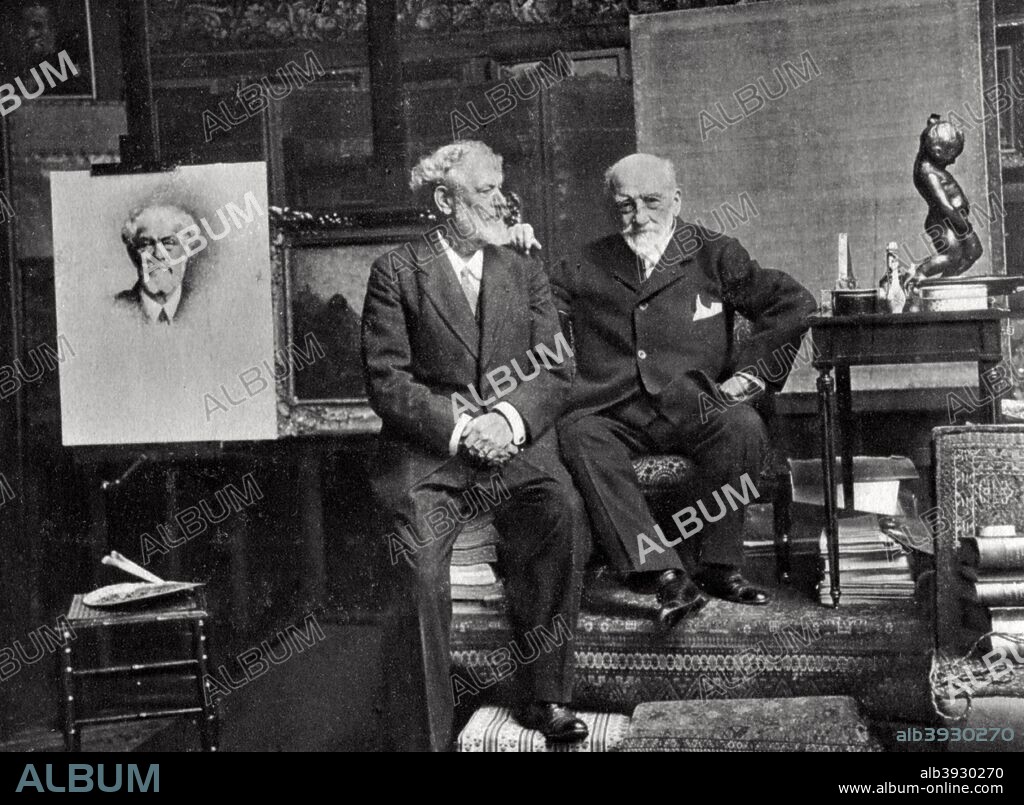 Jean Richepin, French poet, dramatist and novelist, and Leon Bonnat, French artist, 1901. A photograph from Album de Photographies dans L'Intimite de Personnages Illustres, 1860-1920, 6th album, Editions MD, Paris.