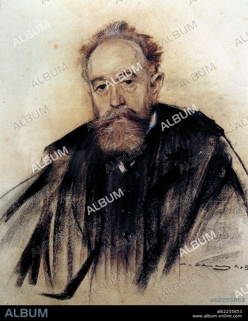 RAMÓN CASAS. BERUETE , AURELIANO. PINTOR ESPAÑOL. MADRID 1845 - 1912. DIBUJO DE RAMON CASAS. MUSEO ARTE MODERNO. BARCELONA.