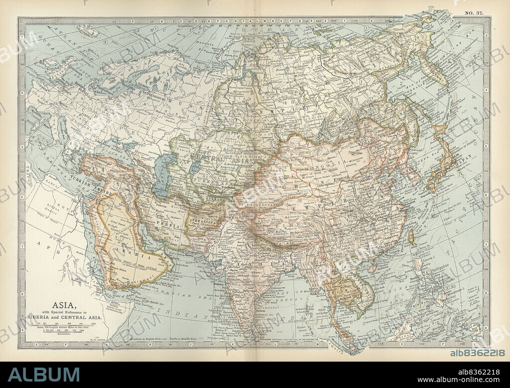 Map of Asia with Siberia and Central Asia.
