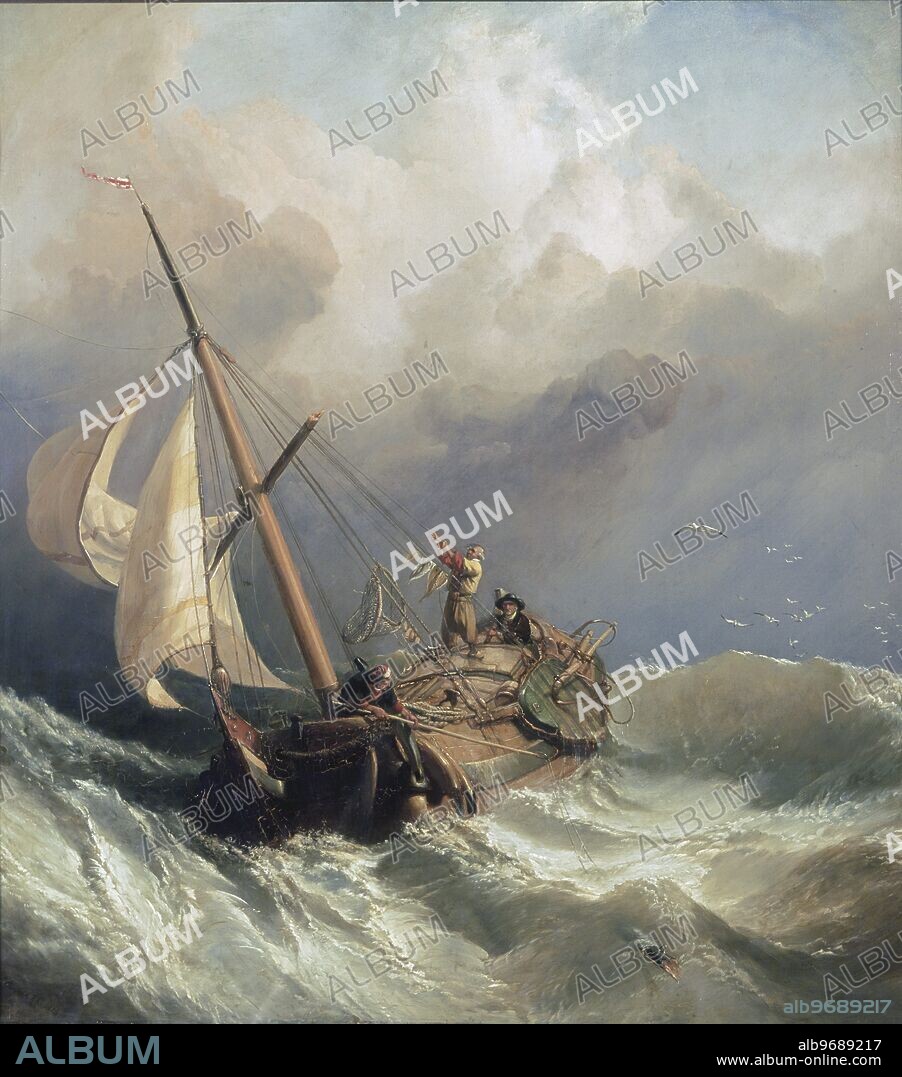 On the Dogger Bank - 1846. by Clarkson Stanfield (1793-1867). in Victoria & Albert Museum, London, UK. Dogger Bank (from dogge, an old Dutch word for fishing boat) is a large sandbank in a shallow area of the North Sea about 100 km off the coast of the United Kingdom.. Clarkson Frederick Stanfield (1794 - May 18, 1867), English marine painter, was born of Irish parentage at Sunderland. Often mistakenly known as William Clarkson Stanfield.. ©TopFoto.