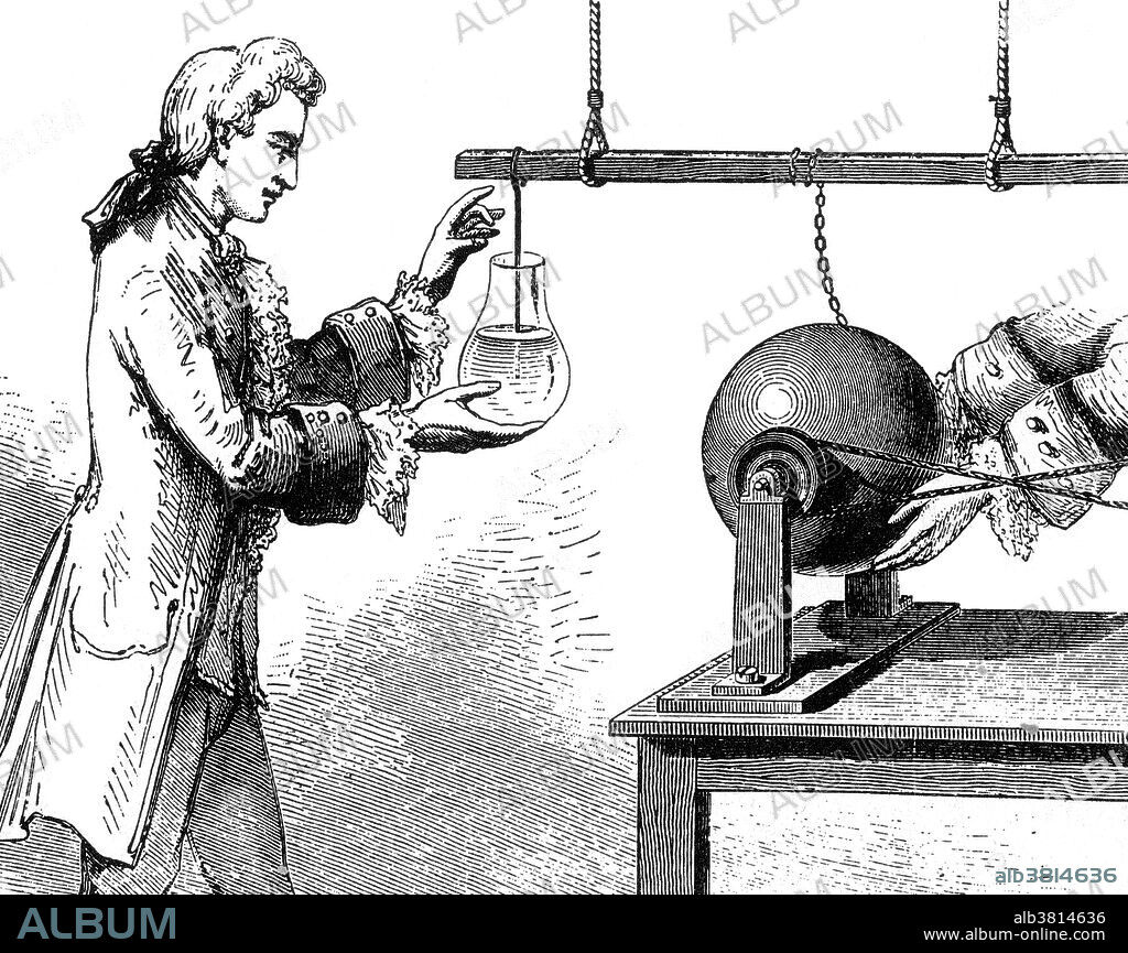 An accident in a laboratory in Leyden attracted popular attention the year before Franklin began his electricity experiments. Cuneus, a student, was using a Hauksbee machine to electrify water in a flask which he was holding in his hand. When the charge had been going for some time, he tried with his free hand to remove the chain which hung down through the neck of the bottle into the water. On touching the chain he received a shock so intense he almost died. A primitive form of frictional machine was invented around 1663 by Otto von Guericke, using a sulphur globe that could be rotated and rubbed by hand. Francis Hauksbee improved the basic design, with his frictional electrical machine that enabled a glass sphere to be rotated rapidly against a woolen cloth.