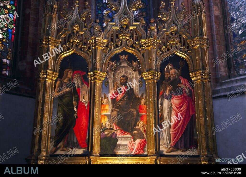 Triptych of St. Mark by Bartolomeo Vivarini dating from 1474, Santa Maria Gloriosa dei Frari church, San Polo, Venice, UNESCO World Heritage Site, Veneto, Italy, Europe.