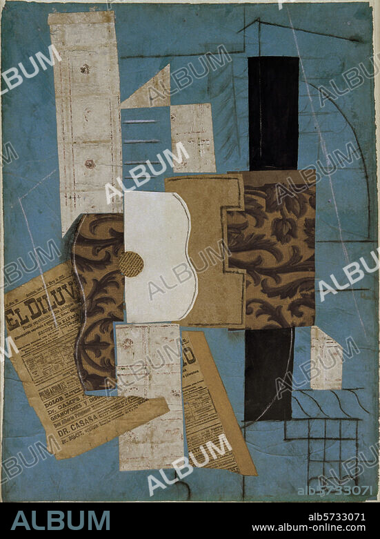 PABLO PICASSO. Picasso, Pablo 1881-1973. "Gitarre", Frühjahr 1913. Papiers collés, Kohle, Kreide und Tusche auf Papier, 66,5 × 49,5 cm. Vermächtnis von Nelson A. Rockefeller. New York, Museum of Modern Art.