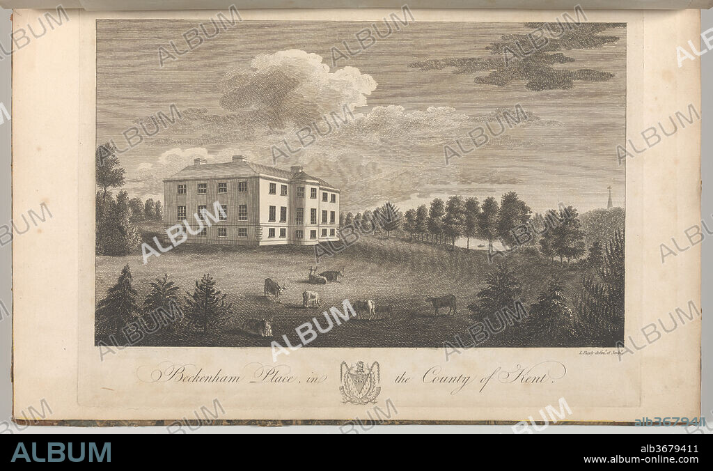Beckenham Place in the County of Kent, from Edward Hasted's, The History and Topographical Survey of the County of Kent, vols. 1-3. Artist: Drawn and etched by John Bayly (British, active 1755-1782). Dimensions: Book: 17 5/16 × 11 × 13/16 in. (44 × 28 × 2 cm)
Sheet: 16 15/16 × 10 5/8 in. (43 × 27 cm)
Plate: 10 1/16 × 14 in. (25.5 × 35.5 cm). Date: 1778.
Plate 12  from vol. I, the seat of John Cator, Esq.  See 2014.599.1-.30 for comments.