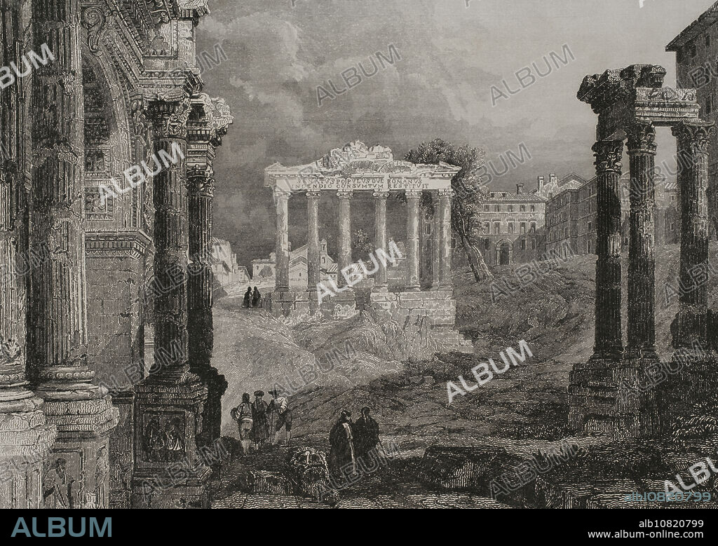 LÉONCE LHUILLIER (FL. 1828-1846).. Foro Romano. Grabado por Léonce Lhuillier. "La Tierra Santa y los lugares recorridos por los profetas, por los apóstoles y por los cruzados". Publicada en Barcelona, imprenta de Joaquín Verdaguer, 1840.
