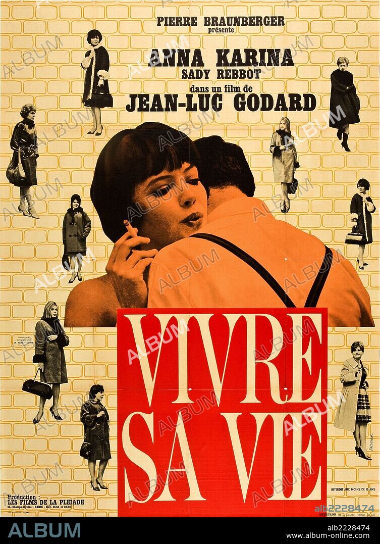 Poster de VIVIR SU VIDA, 1962 (VIVRE SA VIE: FILM EN DOUZE TABLEAUX), dirigida por JEAN-LUC GODARD. Copyright PATHE CINEMA.