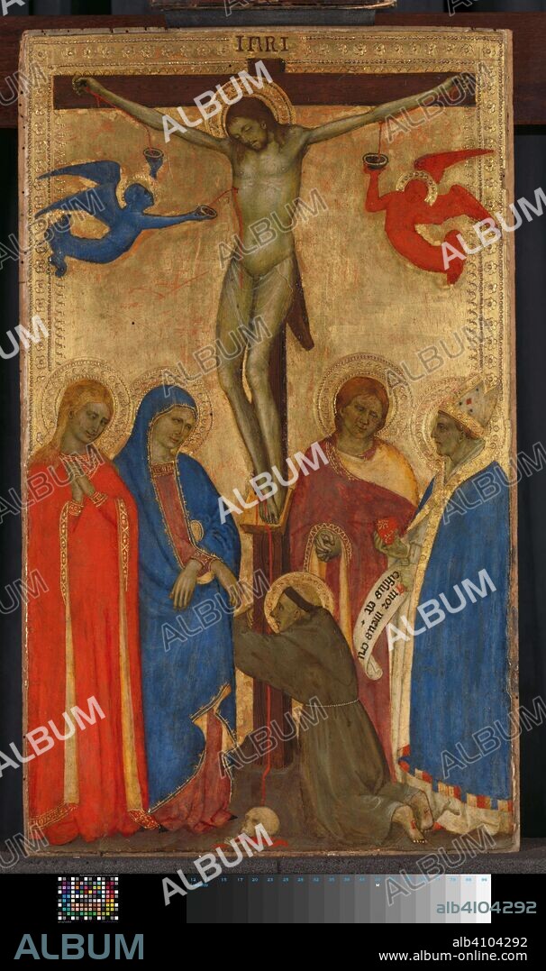 GIOVANNI DA MILANO. The Crucifixion. Christus aan het kruis met de HH. Franciscus, Maria Magdalena, Maria, Johannes en Ignatius van Antiochië. Dating: c. 1360. Place: Florence. Measurements: h 51 cm × w 30.5 cm.