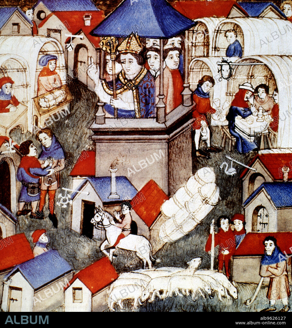 Blessing of the fair of Saint-Denis in Paris, 14th century miniature.