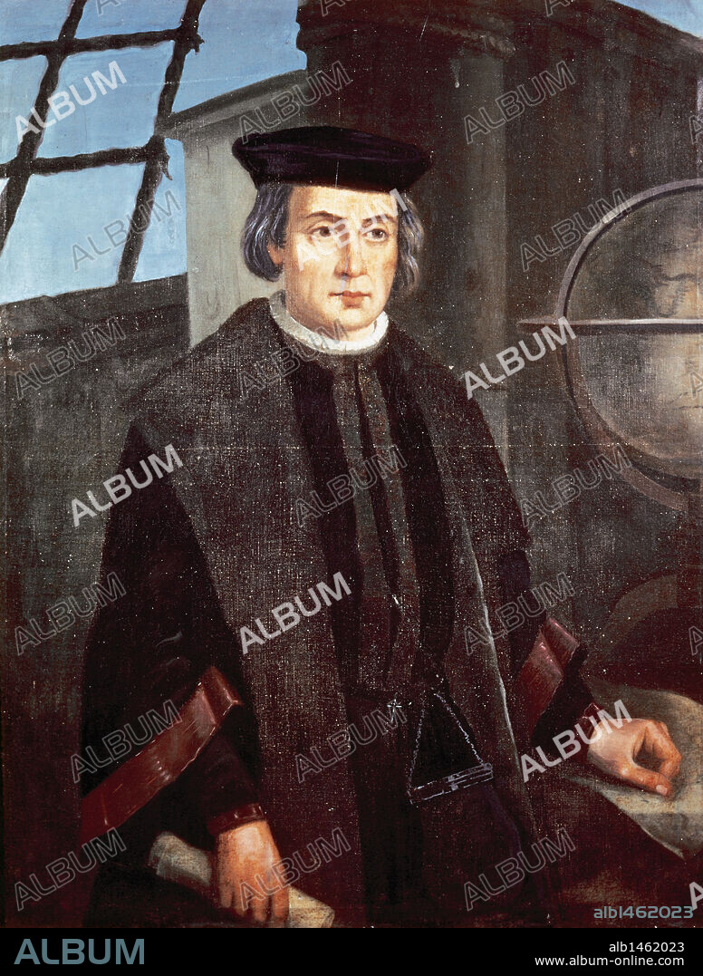 JOSÉ ROLDÁN Y MARTÍNEZ. Christopher Columbus (1451-1506).  Explorer, navigator and colonizer. Discoverer of American. Portrait of Jose Roldan. Monastery of La Rabida. Andalusia. Spain.