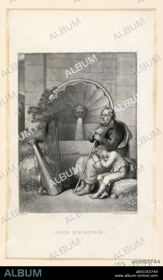 The Harper, John Sartain, American, 18081897, Thomas Stothard, British, 17551834, Mezzotint and engraving in black ink on paper, 1847, Print, Print.