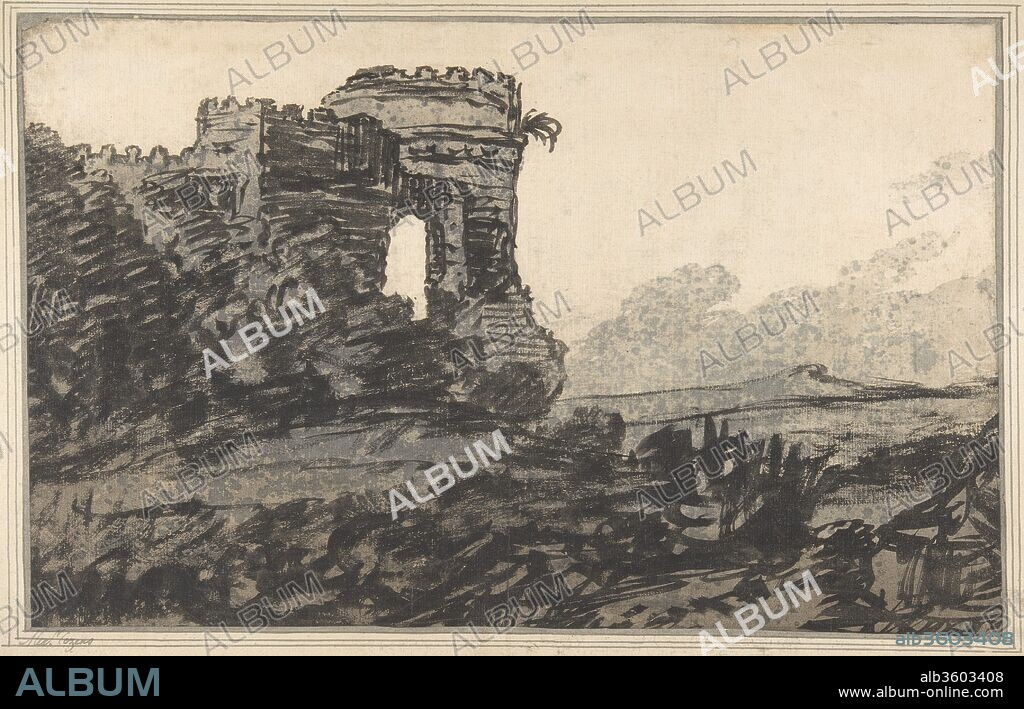 Ruined Castle and Trees. Artist: Alexander Cozens (British, Russia 1717-1786 London). Dimensions: Sheet: 10 1/2 x 16 3/4 in. (26.7 x 42.5 cm). Date: 1735-86.