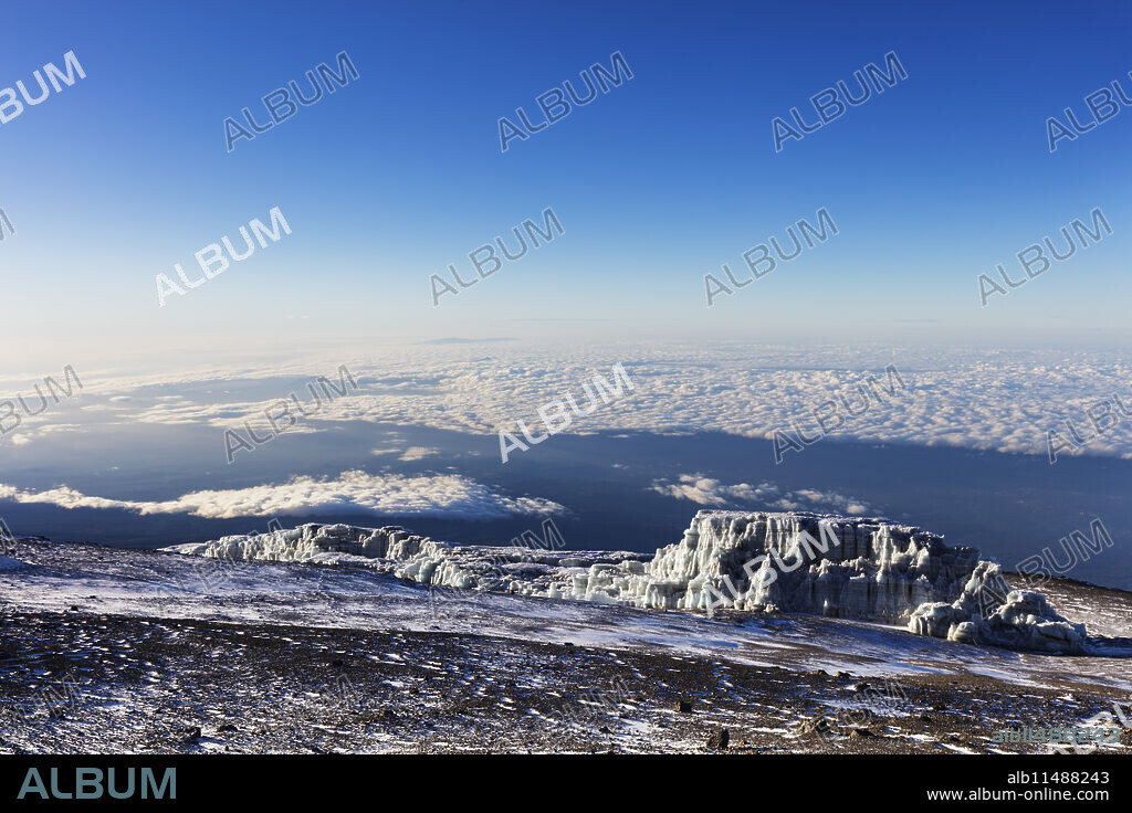 Summit views and receding glacier on Mount Kilimanjaro, Kilimanjaro National Park, UNESCO World Heritage Site, Tanzania, East Africa, Africa.
