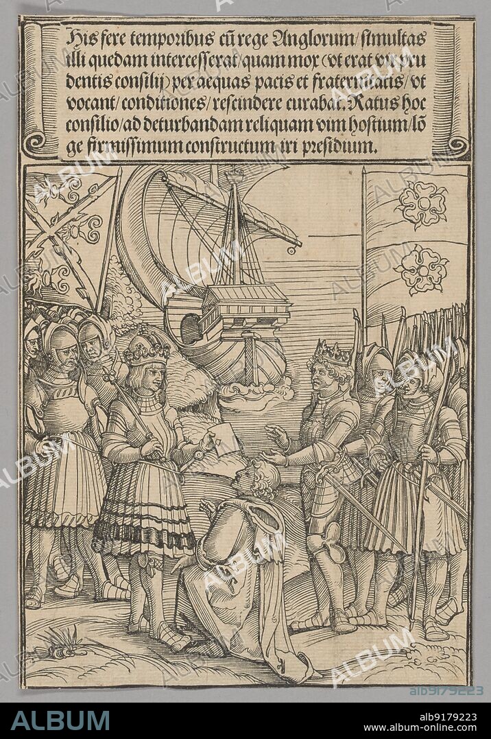 ERHARD SCHöN. Maximilian and Henry VII of England, plate 11 from Historical Scenes from the Life of Emperor Maximilian I from the Triumphal Arch, 1515-17, printed c. 1520.