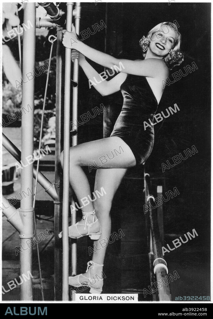 Gloria Dickson, American stage and screen actress, 1938. Gloria Dickson's film debut in 'They Won't Forget' (1937) earned her the reputation of one of Hollywood's up and coming stars. She appeared in a total of 23 films but her career was cut short be her death in a fire at her home, caused by an unextinguished cigarette. Cigarette card from 'Modern Beauties', 5th series, issued by the British-American Tobacco Company.