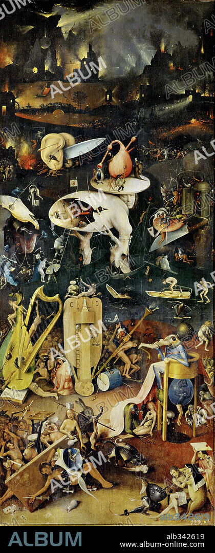 HIERONYMUS BOSCH. Tríptico : El Jardín de las Delicias. El Infierno Musical. Oleo sobre madera, 220 cm x 97 cm.