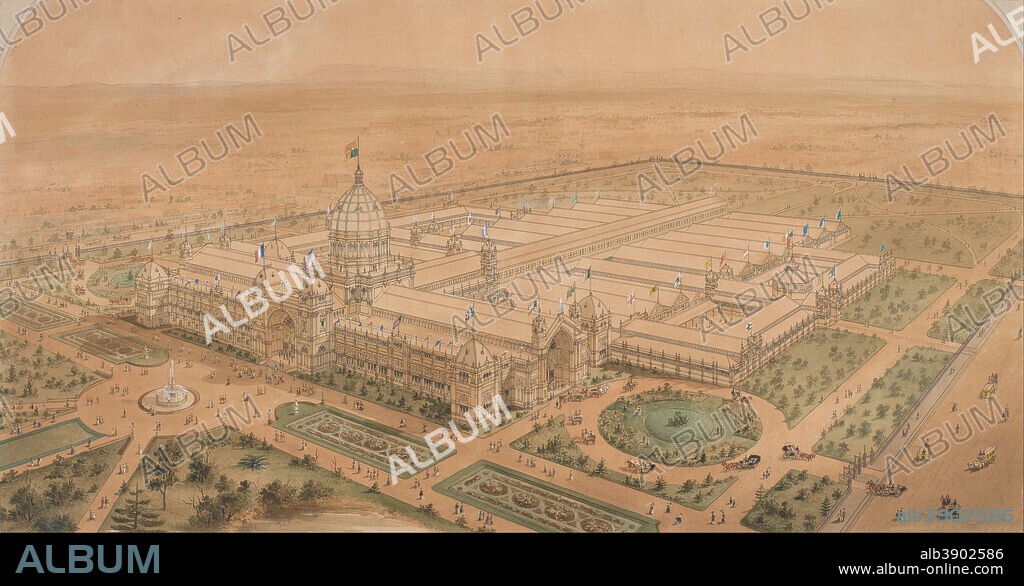 JOSEPH REED. The Exhibition Building Melbourne 1880, from the South East Showing the Main Hall. Date/Period: 1879. Image. Painting; Watercolour on Paper Painting; Watercolour on Paper.