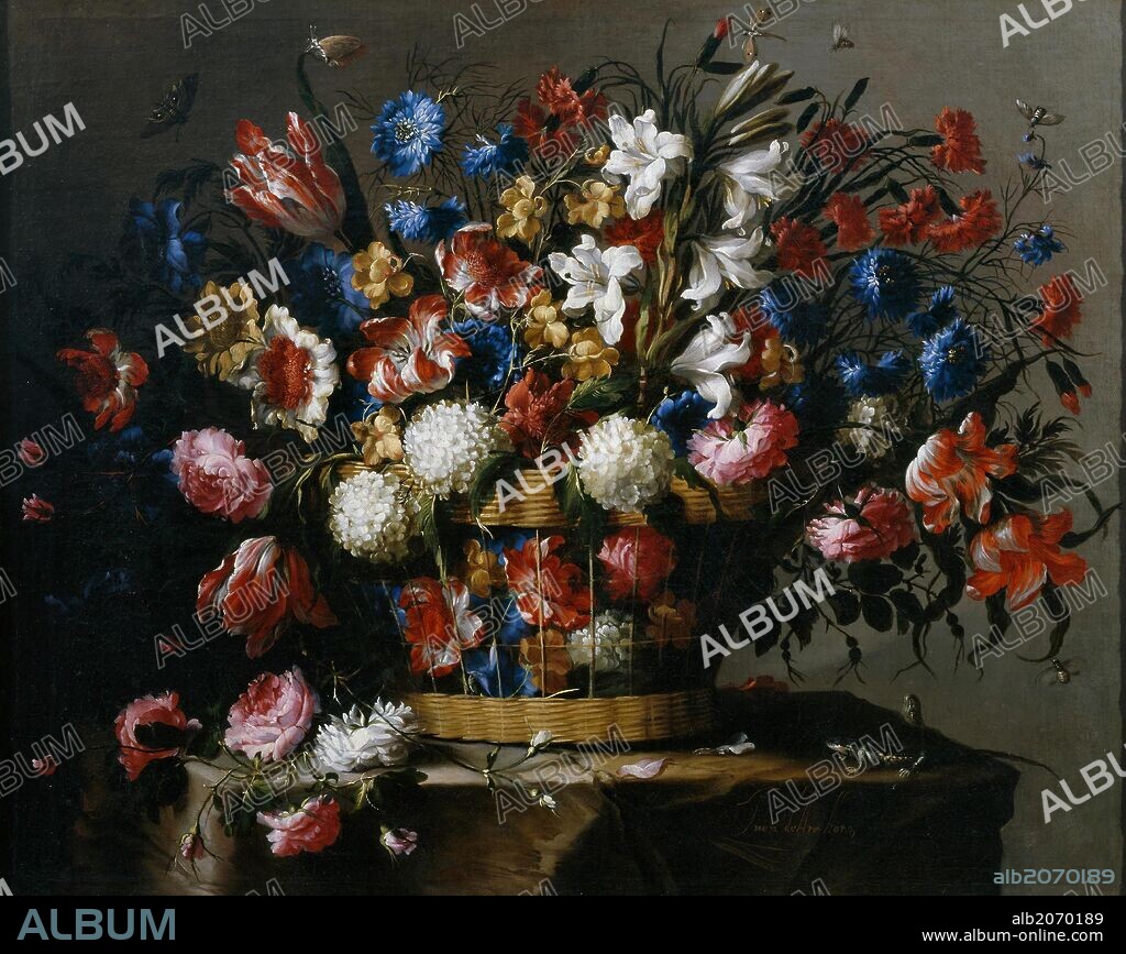 Juan de Arellano / 'Cesta de flores', Hacia 1670, Escuela española, Óleo sobre lienzo, 84,9 cm x 105,1 cm, P03138.