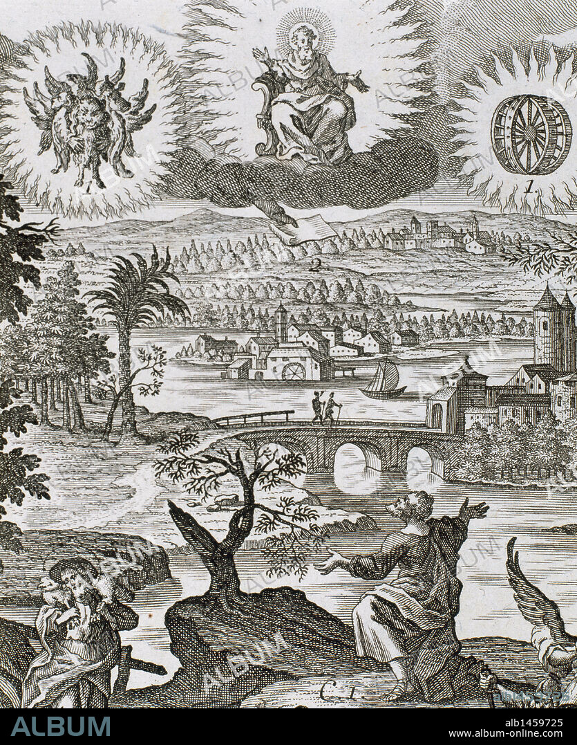 Ezekiel (622-570 BC). Hebrew prophet. Vision of Ezekiel. Engraving.