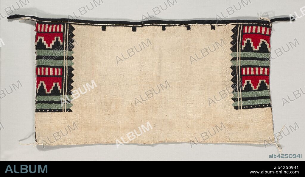 Ceremonial Dance Kilt, c. 1900-1925. America, Native North American, Southwest, Pueblo (Hopi or Rio Grande), Post-Contact, Early Period. Warp face plain weave handspun cotton with embroidery: wool (handspun); overall: 56 x 123 cm (22 1/16 x 48 7/16 in.).