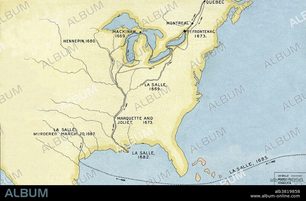 RenÃ©-Robert Cavelier, Sieur de La Salle, or Robert de La Salle (November 22, 1643 - March 19, 1687) was a French explorer. He explored the Great Lakes region of the United States and Canada, the Mississippi River, and the Gulf of Mexico. Father Jacques Marquette (June 1, 1635 - May 18, 1675) was a French Jesuit missionary and explorer.In 1673, he joined the expedition of Louis Jolliet, a French-Canadian explorer. The Joliet-Marquette expedition traveled to within 435 miles of the Gulf of Mexico but turned back at the mouth of the Arkansas River, for fear of encountering explorers or colonists from Spain. Father Louis Hennepin (May 12, 1626 - 1705) was a Roman Catholic priest and missionary of the Franciscan Recollet order and an explorer of the interior of North America. Hennepin was part of an advance party to search for the Mississippi River.