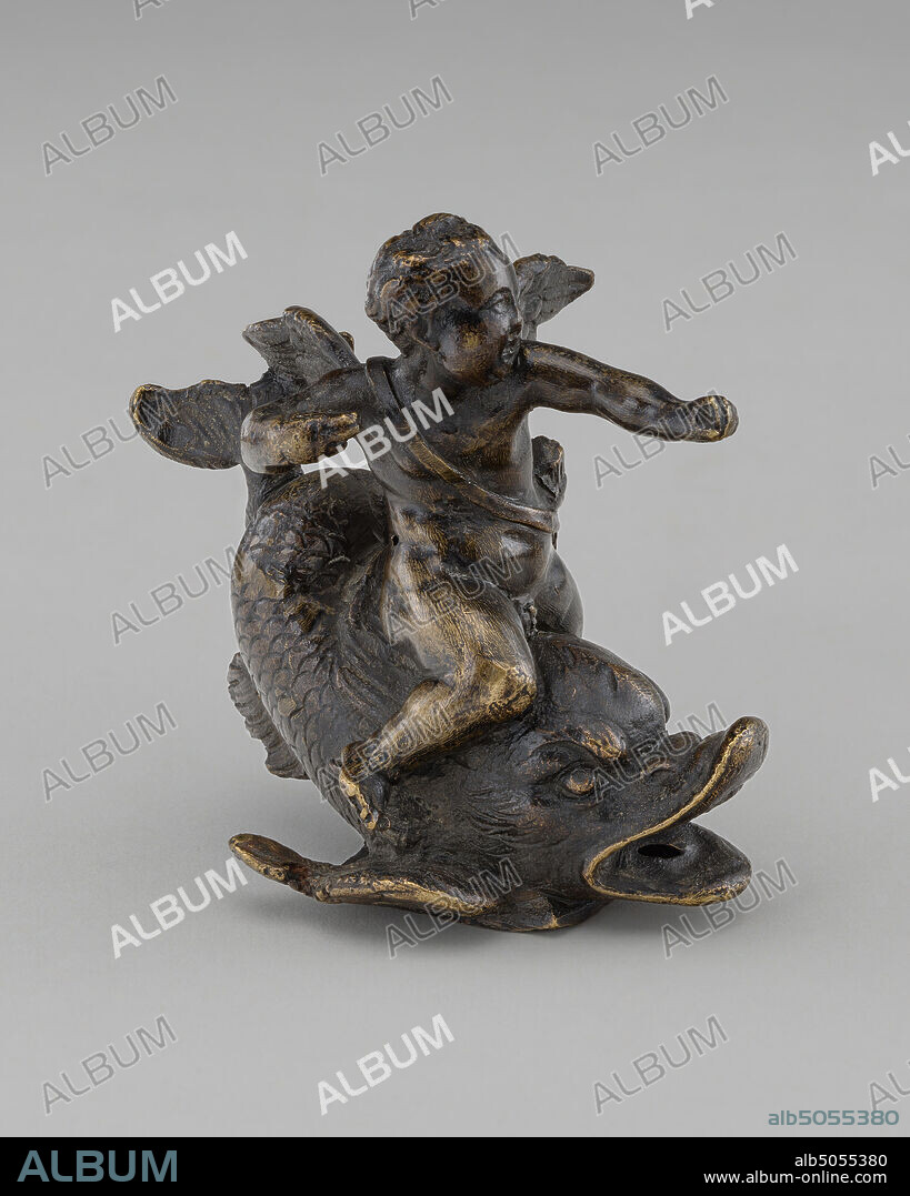 Anonymous Artist, (sculptor), Francesco Fanelli, (related artist), Italian, active 1608/1665, Cupid on a Dolphin, c. 1635/1660, bronze/Dark lacquer (rubbed in exposed areas) over light brown bronze, overall: 8.1 x 5.1 x 7.7 cm (3 3/16 x 2 x 3 1/16 in.).
