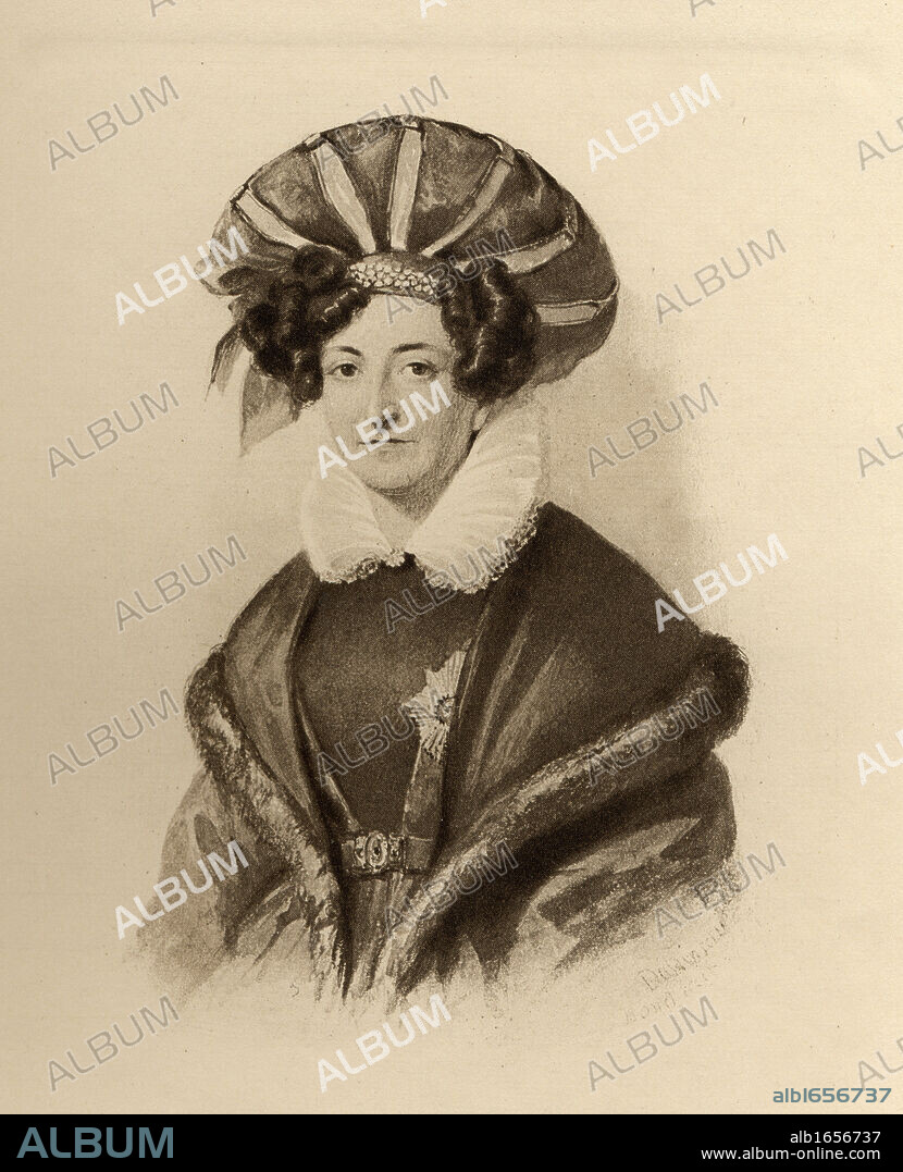 Princess Sophia of Saxe-Coburg, Saalfeld, Countess of Mensdorff, Pouilly, 1778-1835. From a portrait by Dickinson From the book "The Girlhood of Queen Victoria" 1832-1840. Published in London 1912.