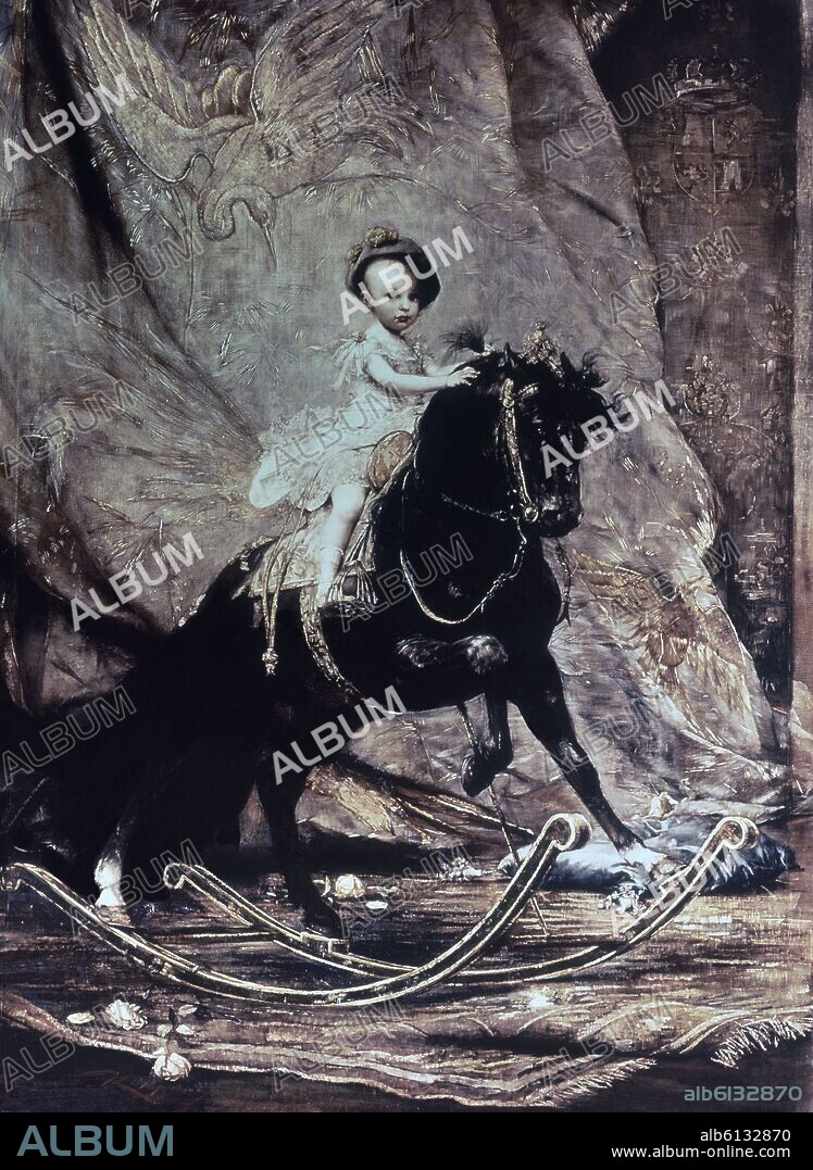 IGNACIO PINAZO CAMARLENCH (1849-1916). RETRATO DE ALFONSO XIII NIÑO - SIGLO XIX.