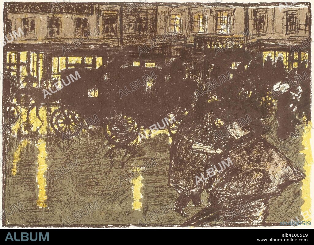 PIERRE BONNARD. Street, at Night, in the Rain (Rue, le soir, sous la pluie). Dimensions: 40.5 cm x 53.2 cm, 25.5 cm x 35.1 cm.