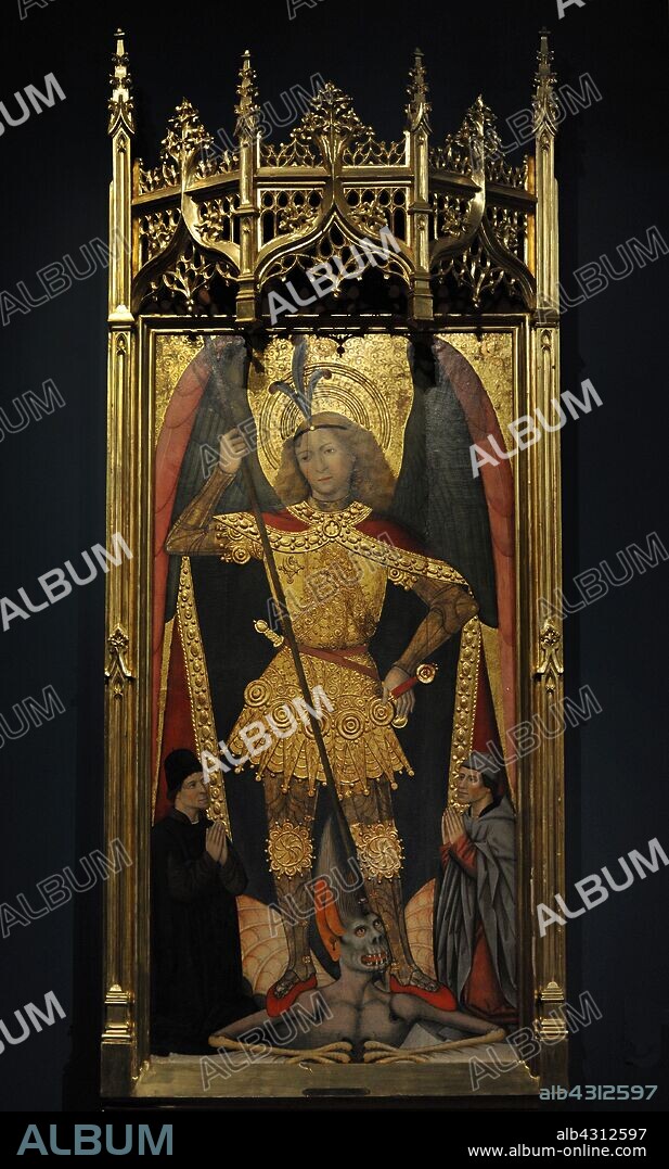 Saint Michael the Archangel with Two Donors. Circle of Juan Rius (documented between 1457-1482) and Domingo Ram (documented between 1462-1496). Ca.1465-1480. Aragonese School. Lazaro Galdiano Museum. Madrid. Spain.