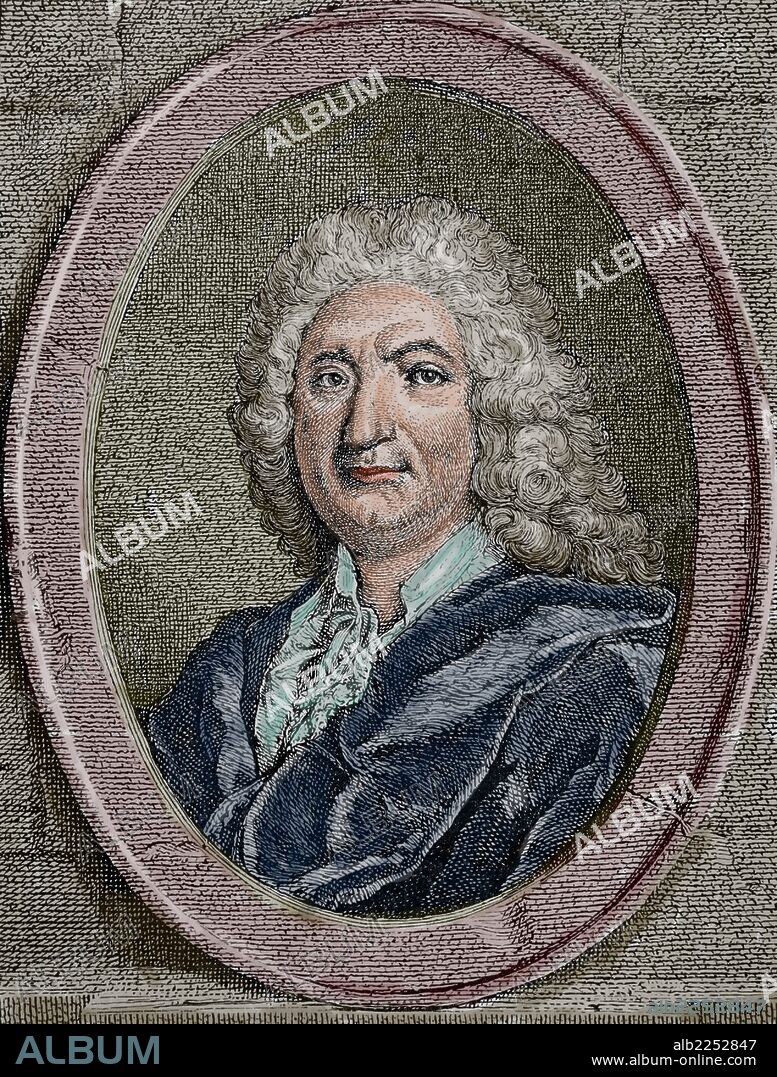 Alain-Rene Lesage (1668-1747). French novelist and playwright. Best known for picaresque novel Gil Blas. Engraving. Universal History, 1885. Colored.