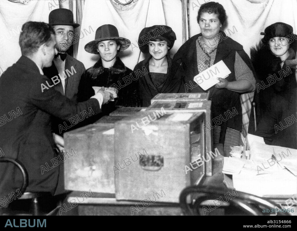 New York, New York:  1920 Women line up to vote for the first time in New York after the passage of the 19th Amendment.
