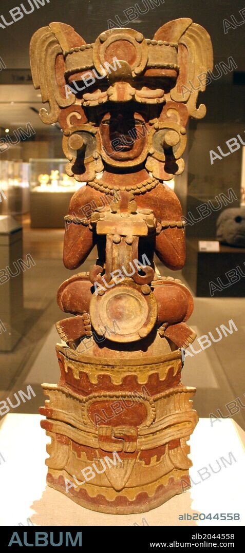Maya Censer. Seated figure censer (Incensario) Mexico or Guatemala. Maya 3rd-6th century. Ceramic. .