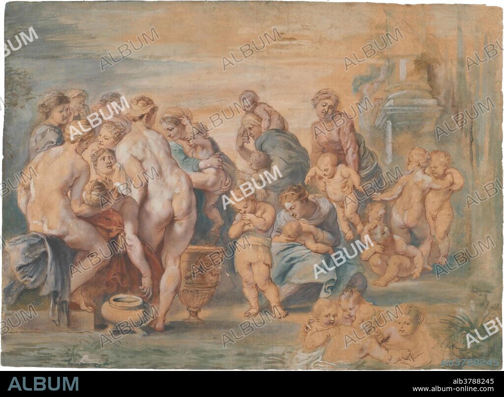 PETER PAUL RUBENS. Pedro Pablo Rubens / 'Nacimiento de Apolo y Diana'. Hacia 1625. Aguada, Albayalde, Tinta sobre papel verjurado, 420 x 560 mm.