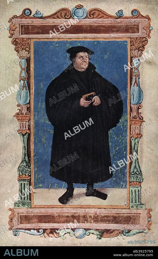 Martin Luther, German theologian and Augustinian monk, 19th century. Luther (1483-1546) was a major inspiration behind the Reformation. He was excommunicated by Pope Leo IX in 1521 and declared an outlaw at the Diet of Worms. Under the protection of the Elector of Saxony, Luther produced a German translation of the Bible, and he went on to found the Lutheran Protestant Church.