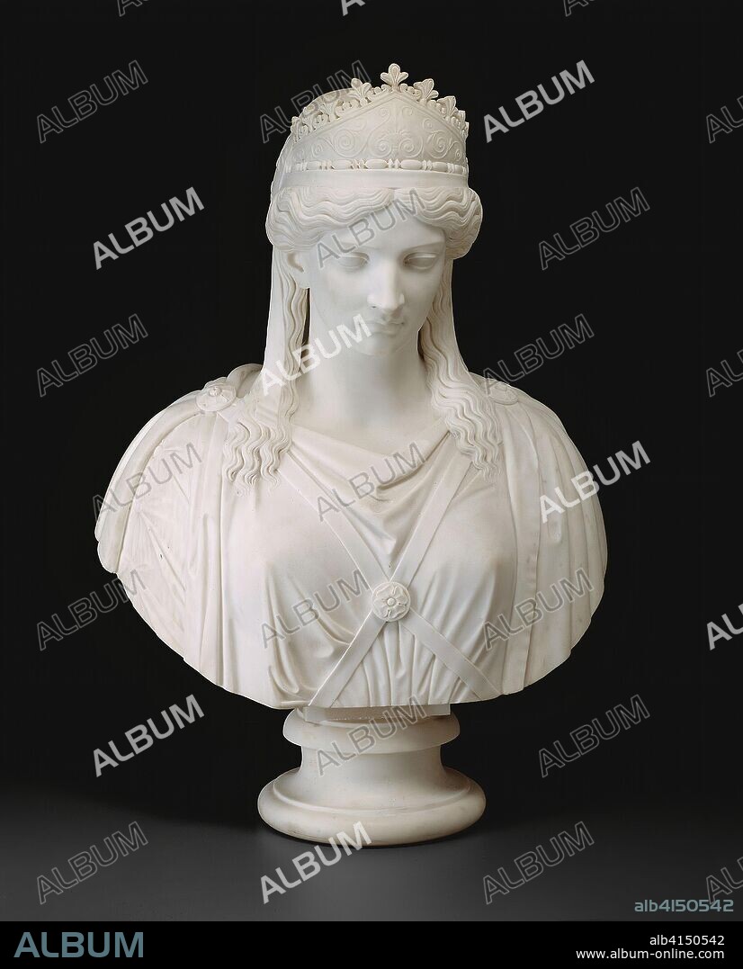 Zenobia, Queen of Palmyra. Harriet Hosmer; American, 1830-1908. Date: 1852-1862. Dimensions: 86.4 × 57.2 × 31.8 cm (34 × 22 1/2 × 12 1/2 in.). Marble. Origin: United States.